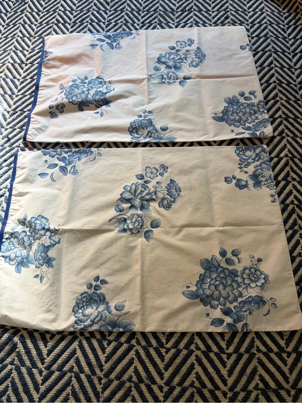Blue Floral Pillowcases - White and Blue